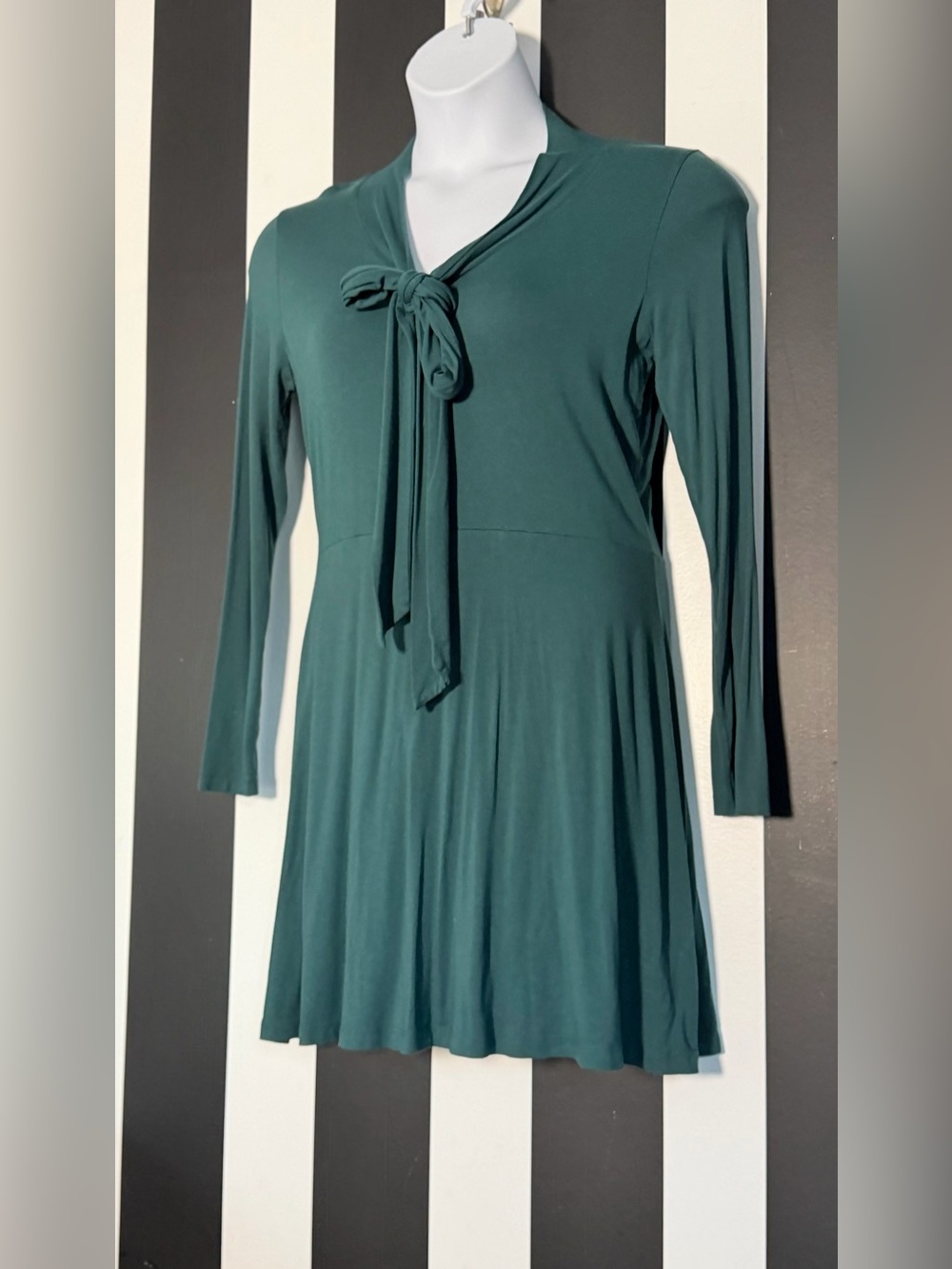 ASOS Stretchy Teal Green Long-Sleeve Tie-Neck Swing Dress SZ US 12